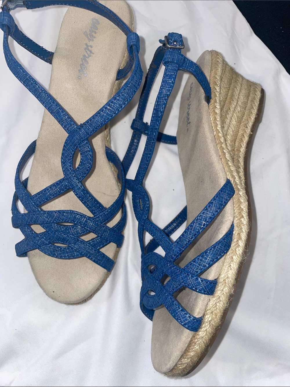Blue Strappy Espadrille Wedge Sandals - Women